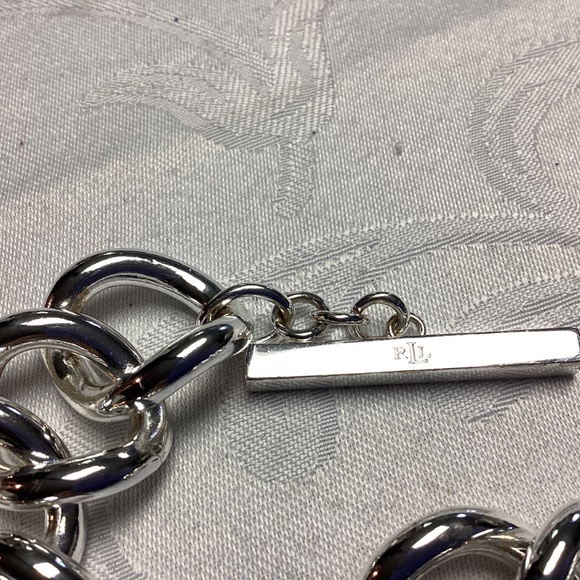 Ralph Lauren Silver Tone Chain Necklace Paper Toggle Logo HUGE - Picture 4 of 8
